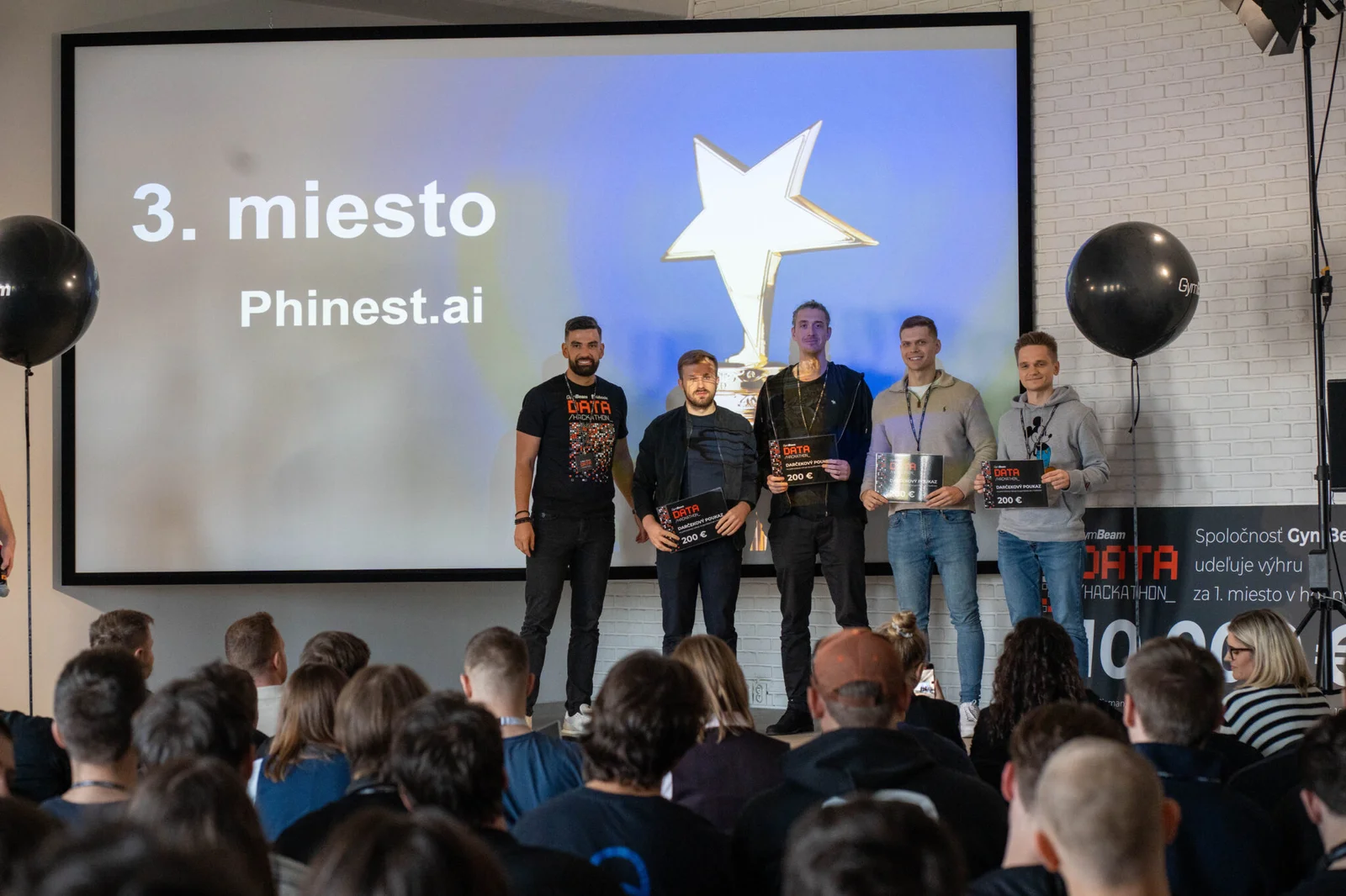 Phinest AI team celebrating 3rd place at GymBeam Data Hackathon